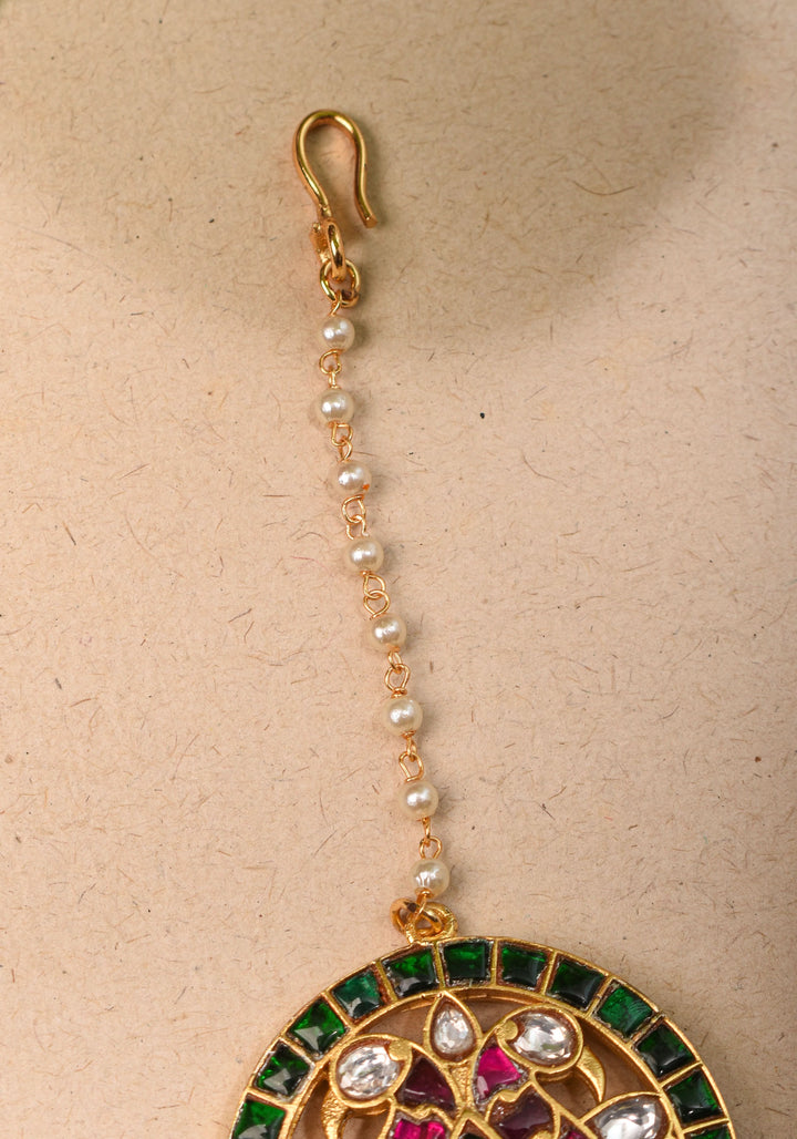 Maang Tika - Peacock Design Ahmedabadi Kundan Jadau Hair Ornament