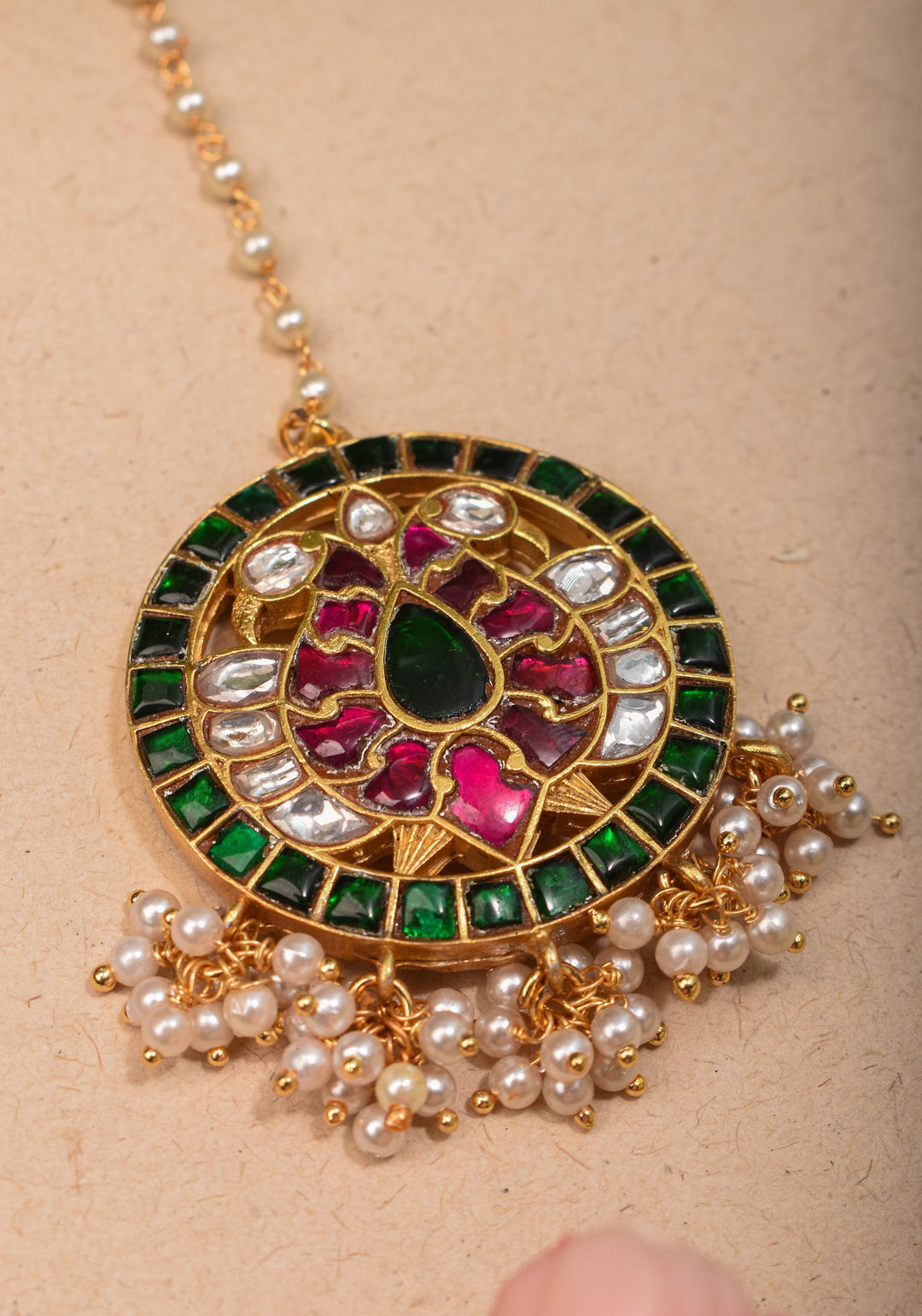 Maang Tika - Peacock Design Ahmedabadi Kundan Jadau Hair Ornament