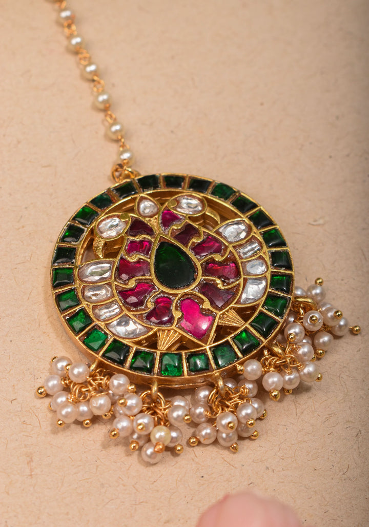 Maang Tika - Peacock Design Ahmedabadi Kundan Jadau Hair Ornament