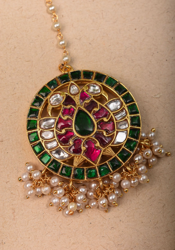 Maang Tika - Peacock Design Ahmedabadi Kundan Jadau Hair Ornament