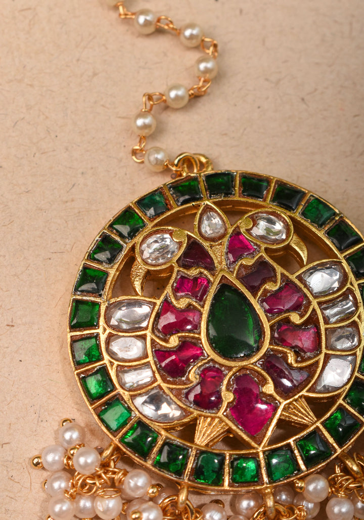 Maang Tika - Peacock Design Ahmedabadi Kundan Jadau Hair Ornament