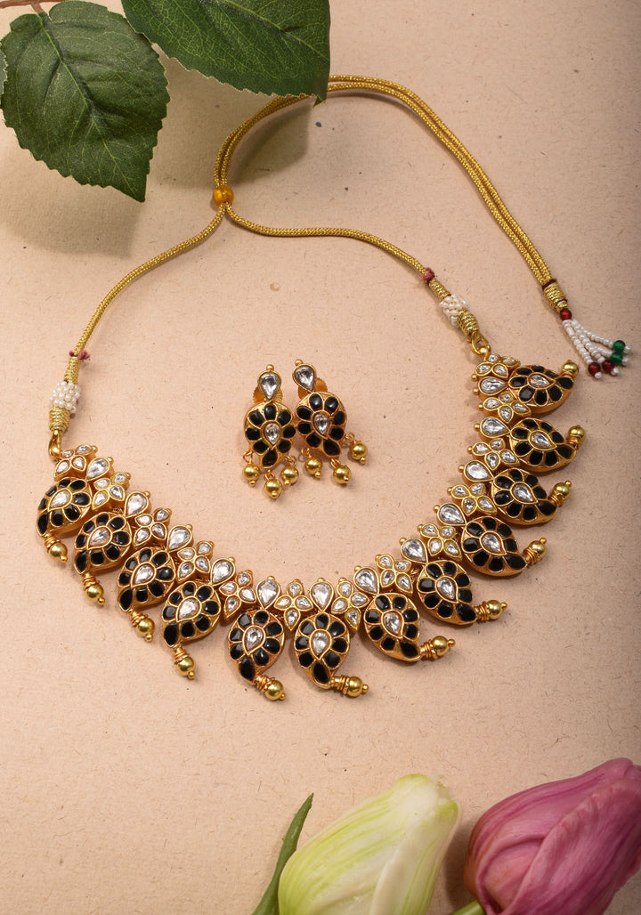 Mango Necklace Jadau Set with  Green and White Stones | Shobitam Jewelry