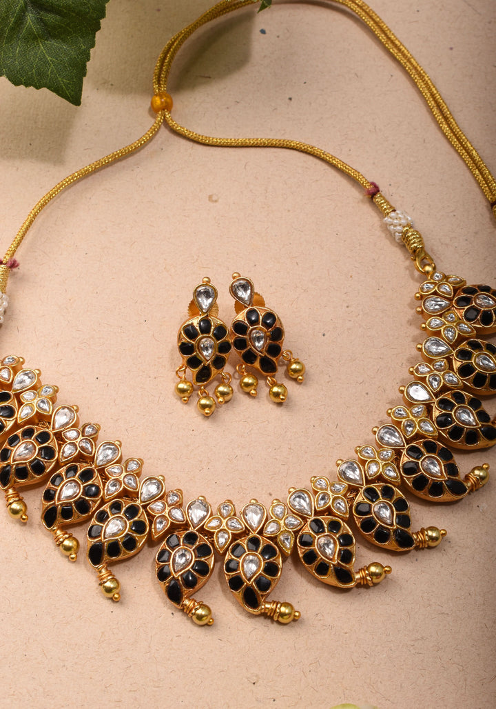 Mango Necklace Jadau Set with  Green and White Stones | Shobitam Jewelry