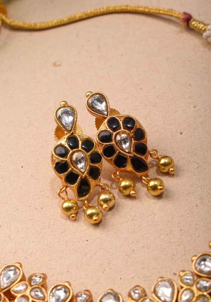 Mango Necklace Jadau Set with  Green and White Stones | Shobitam Jewelry