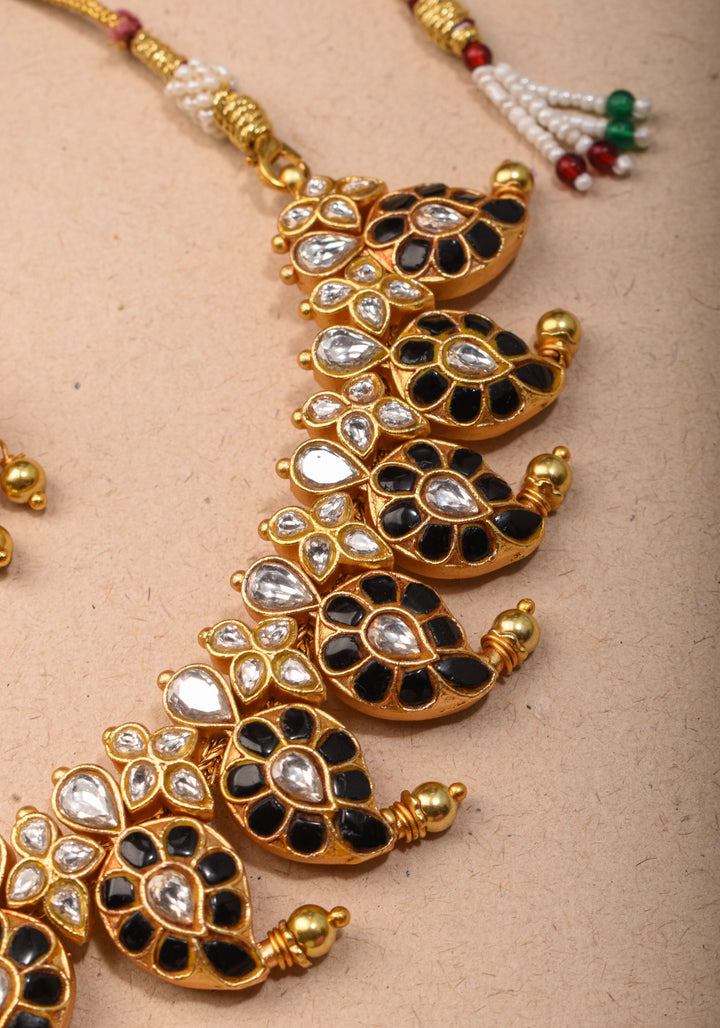 Mango Necklace Jadau Set with  Green and White Stones | Shobitam Jewelry