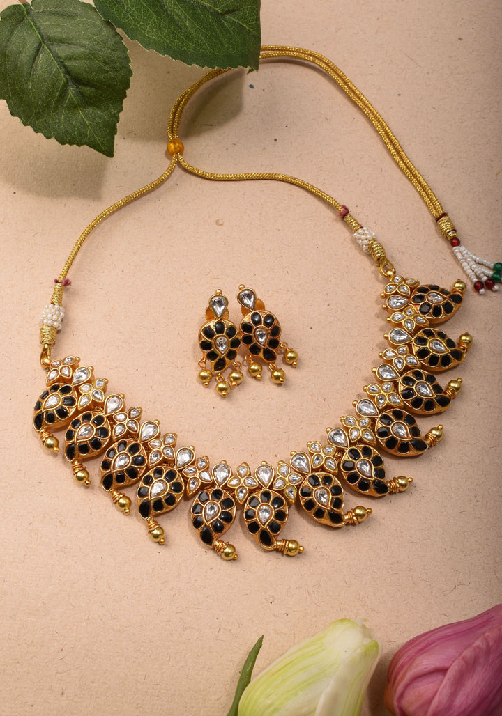 Mango Necklace Jadau Set with  Green and White Stones | Shobitam Jewelry
