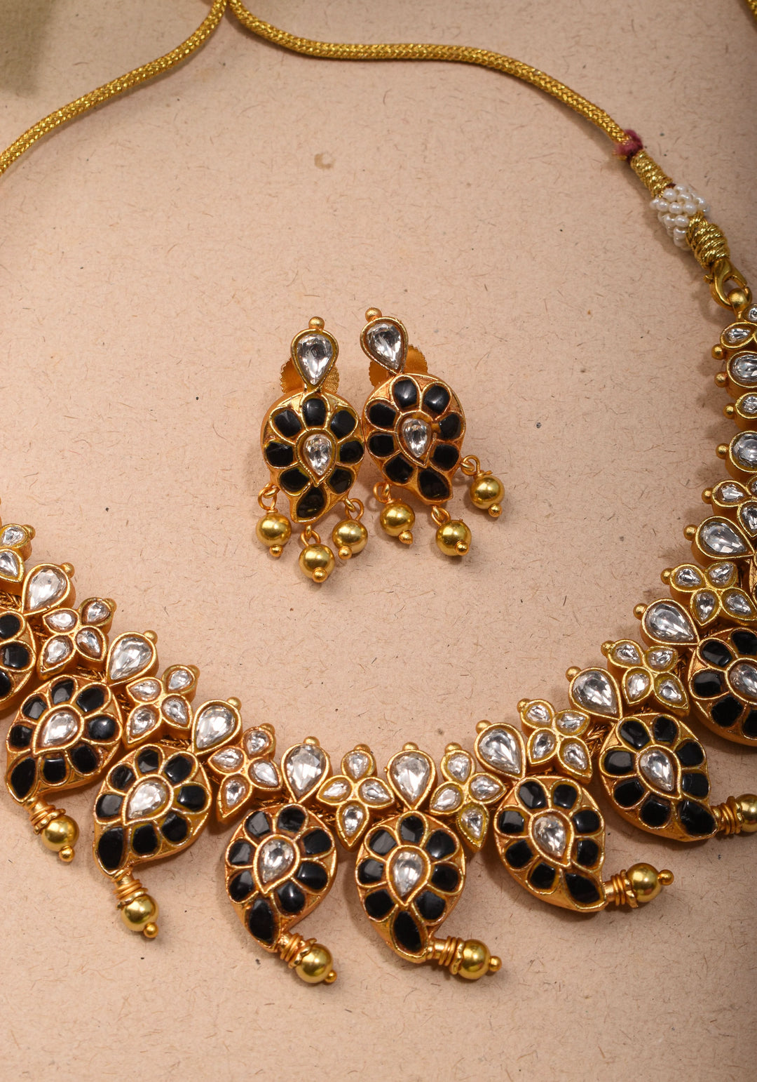 Mango Necklace Jadau Set with  Green and White Stones | Shobitam Jewelry