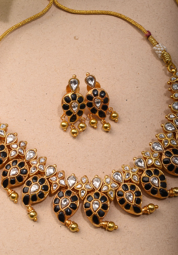 Mango Necklace Jadau Set with  Green and White Stones | Shobitam Jewelry