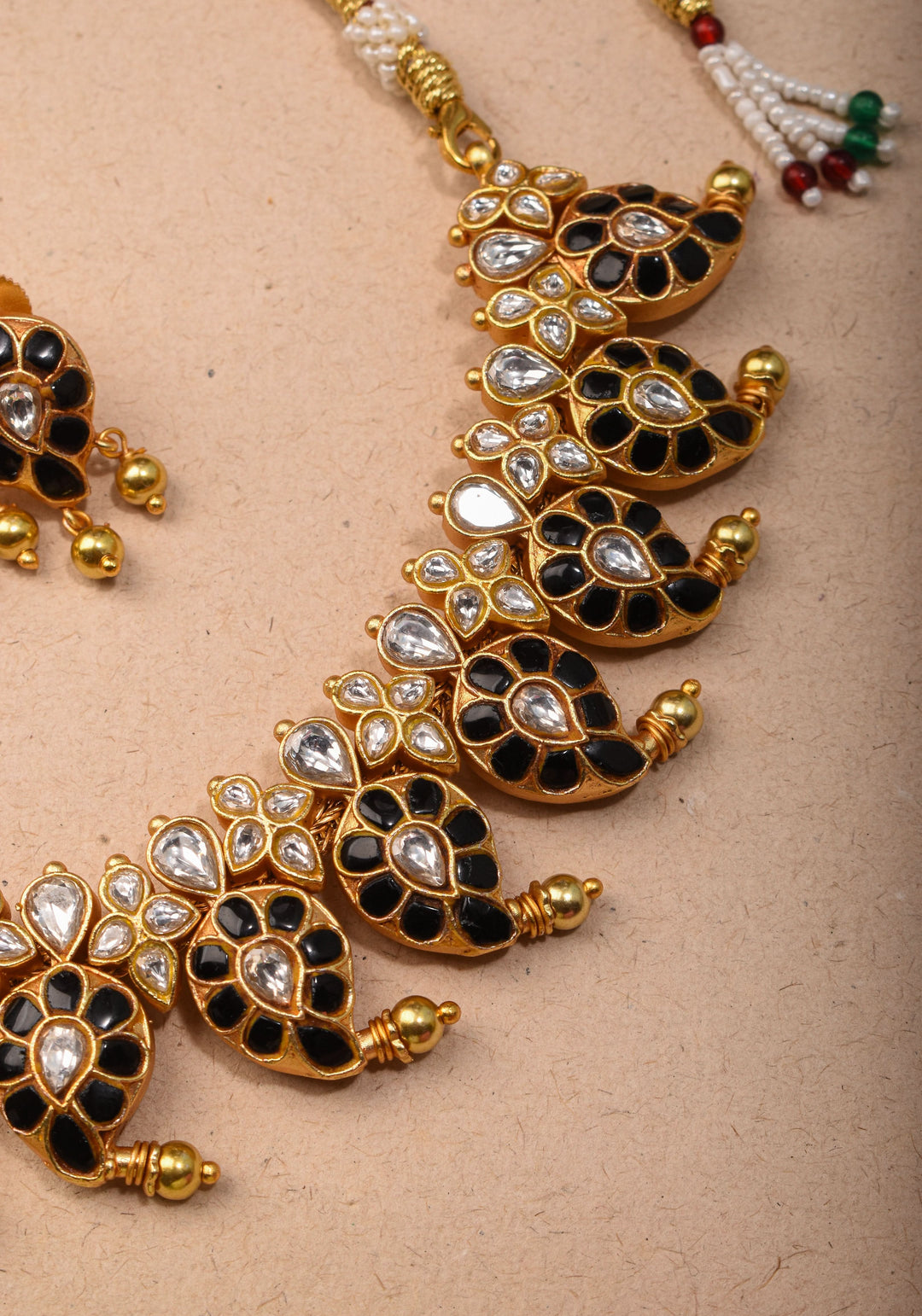 Mango Necklace Jadau Set with  Green and White Stones | Shobitam Jewelry