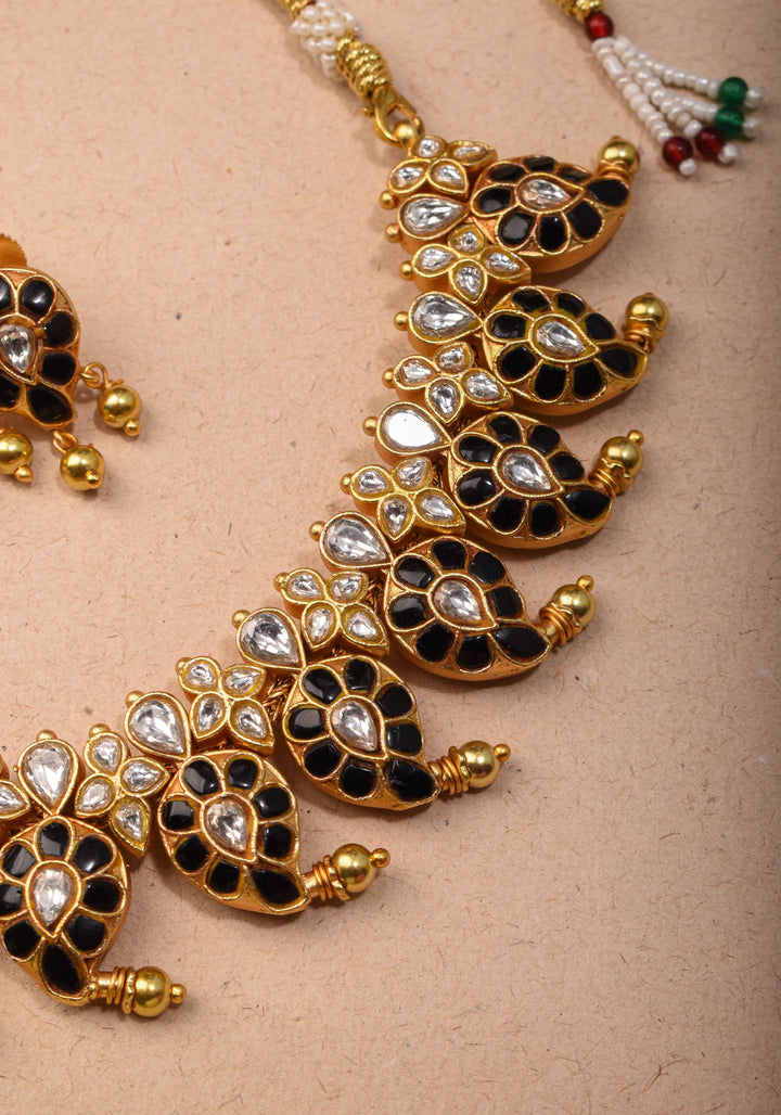 Mango Necklace Jadau Set with  Green and White Stones | Shobitam Jewelry