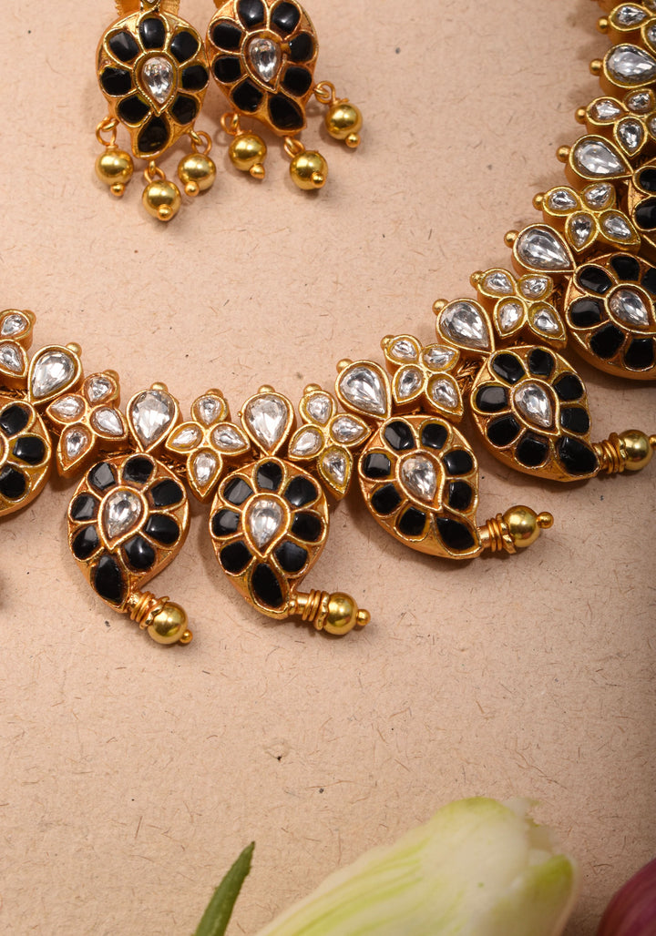 Mango Necklace Jadau Set with  Green and White Stones | Shobitam Jewelry