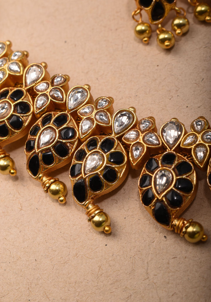 Mango Necklace Jadau Set with  Green and White Stones | Shobitam Jewelry