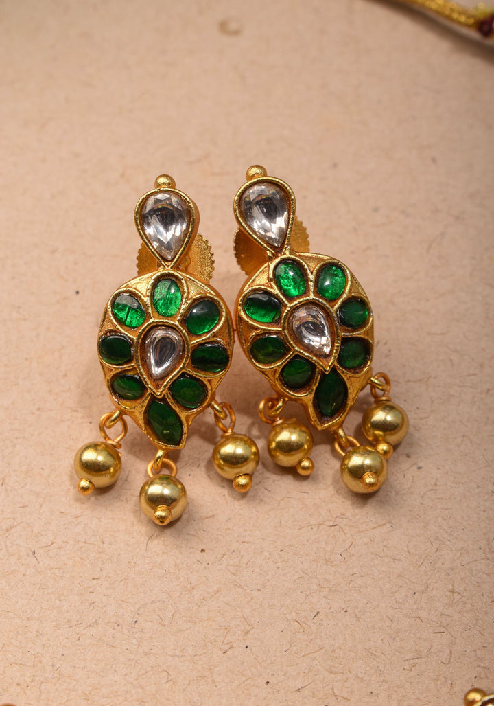 Mango Necklace Jadau Set with  White and Green Stones | Shobitam Jewelry