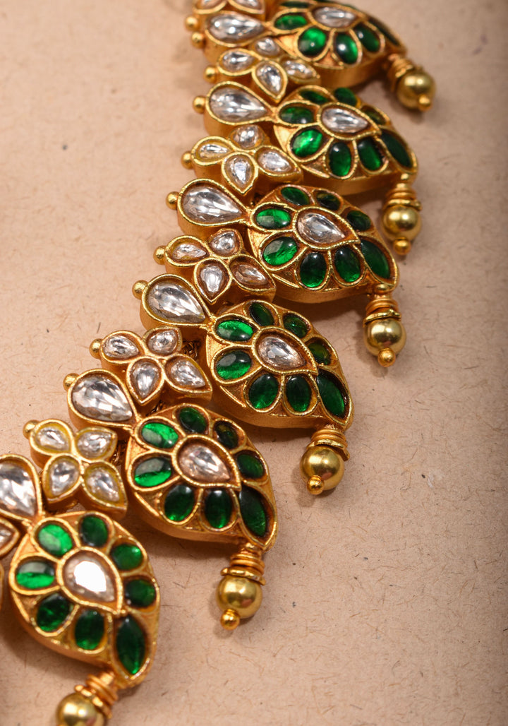 Mango Necklace Jadau Set with  White and Green Stones | Shobitam Jewelry