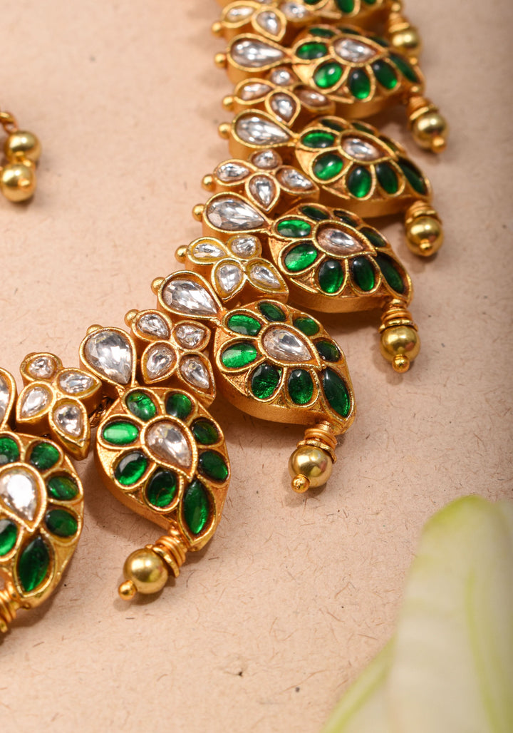 Mango Necklace Jadau Set with  White and Green Stones | Shobitam Jewelry