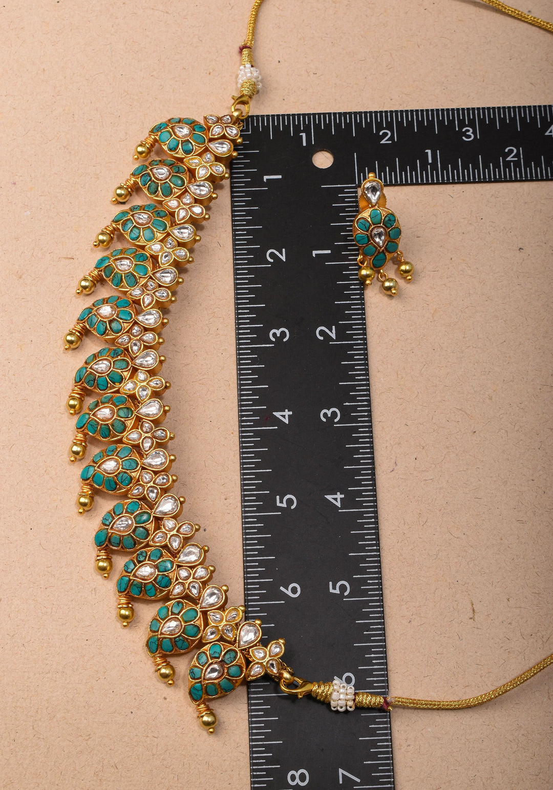 Mango Necklace Jadau Set with Cyan and White Stones | Shobitam Jewelry