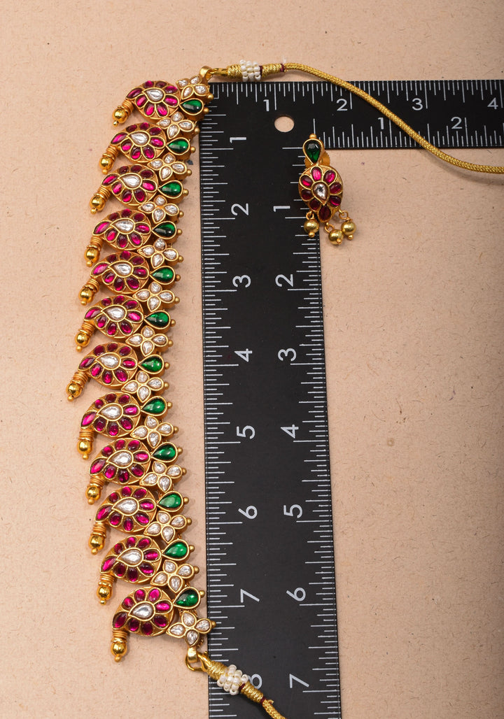 Mango Necklace Jadau Set with Pink,White and Green Stones | Shobitam Jewelry