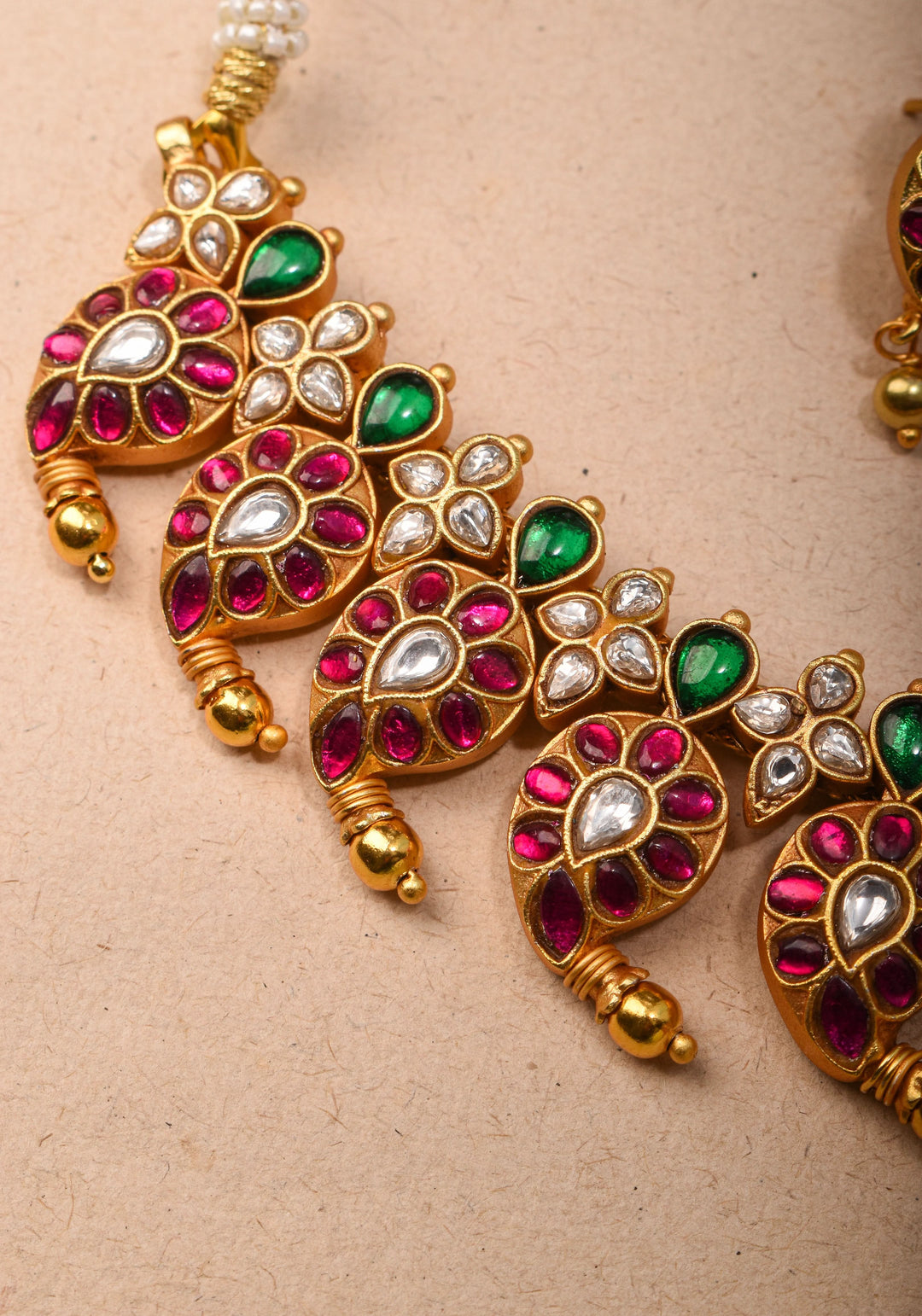 Mango Necklace Jadau Set with Pink,White and Green Stones | Shobitam Jewelry