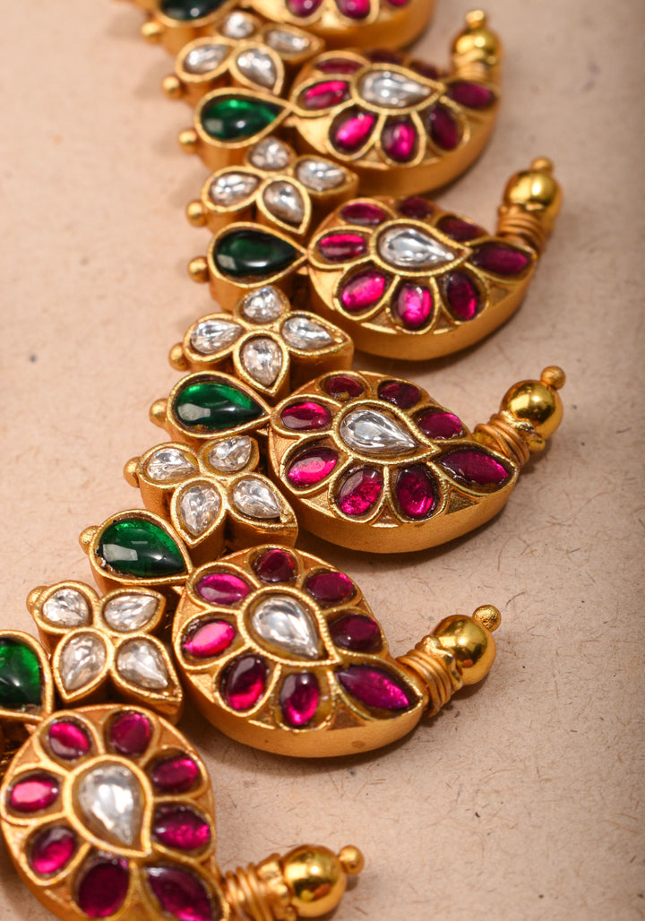 Mango Necklace Jadau Set with Pink,White and Green Stones | Shobitam Jewelry