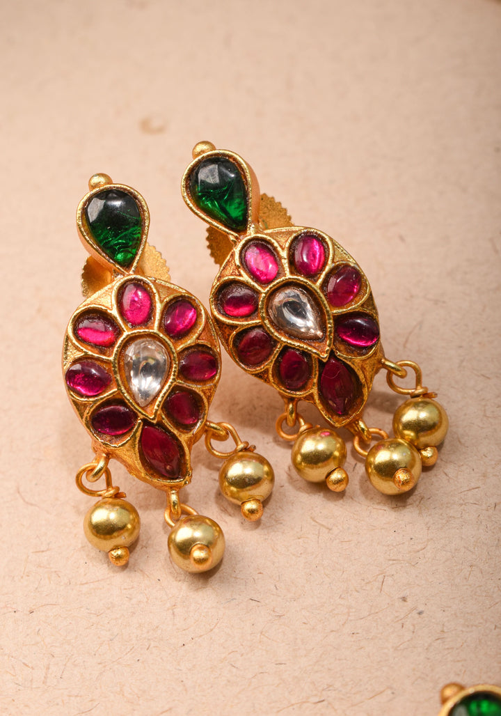 Mango Necklace Jadau Set with Pink,White and Green Stones | Shobitam Jewelry