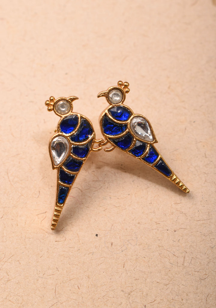 Peacock Choker Set Kundan Stone in Black Thread and Matching Earrings | Shobitam jewelry