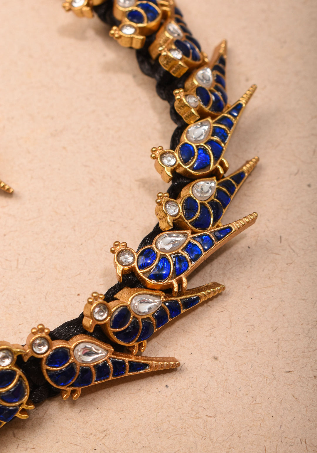 Peacock Choker Set Kundan Stone in Black Thread and Matching Earrings | Shobitam jewelry