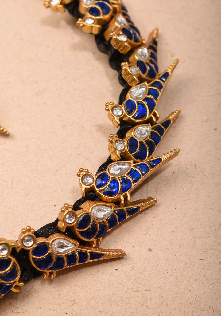 Peacock Choker Set Kundan Stone in Black Thread and Matching Earrings | Shobitam jewelry