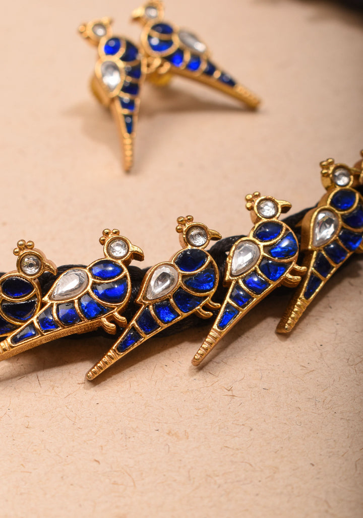 Peacock Choker Set Kundan Stone in Black Thread and Matching Earrings | Shobitam jewelry