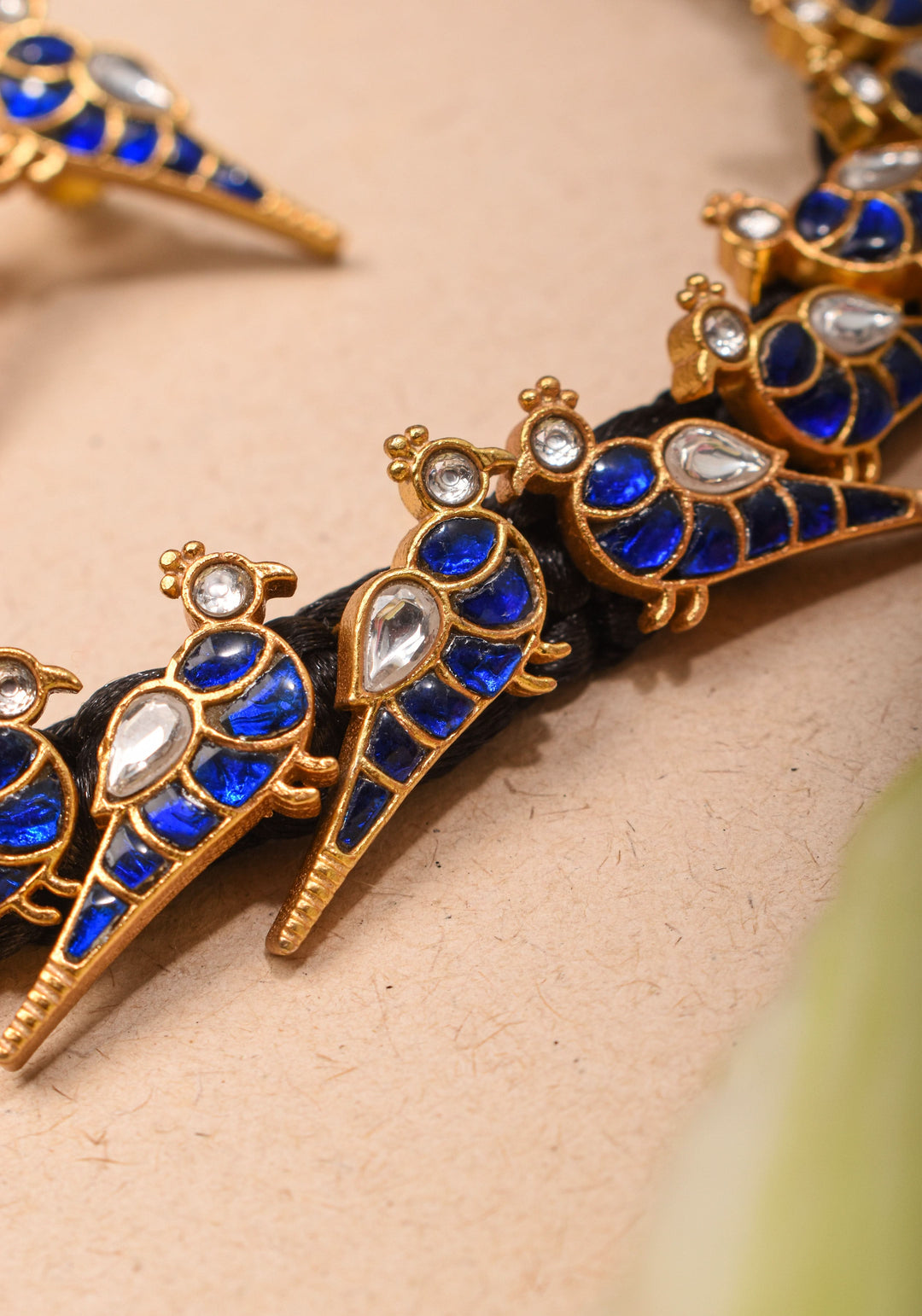 Peacock Choker Set Kundan Stone in Black Thread and Matching Earrings | Shobitam jewelry
