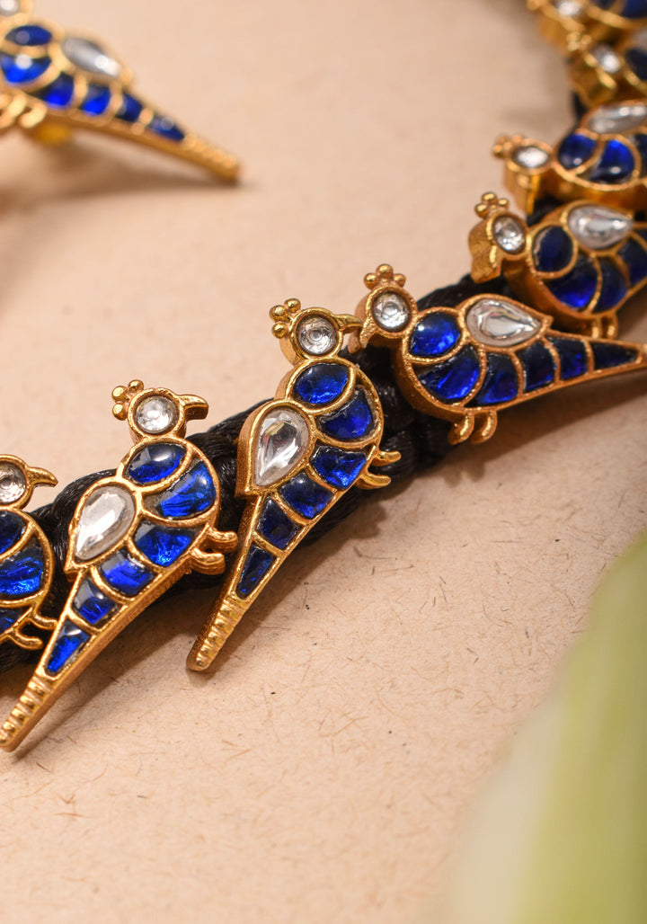 Peacock Choker Set Kundan Stone in Black Thread and Matching Earrings | Shobitam jewelry