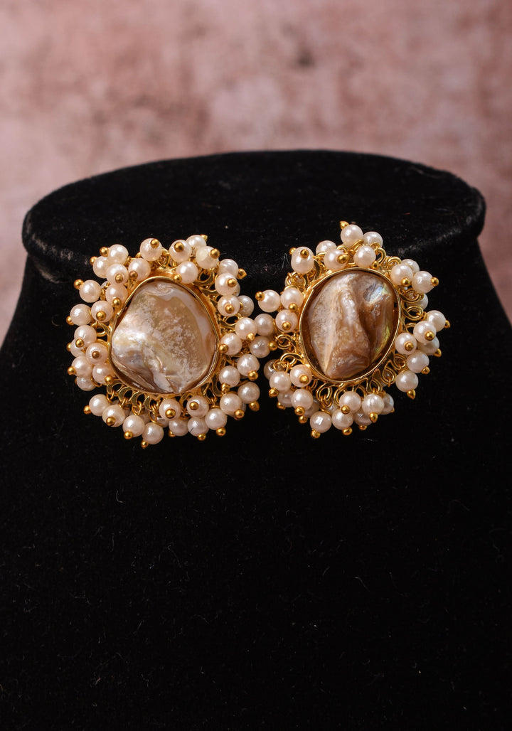 Mother of Pearls Necklace Set with round Meenakari pendant and White stone  |Shobitam Jewelry