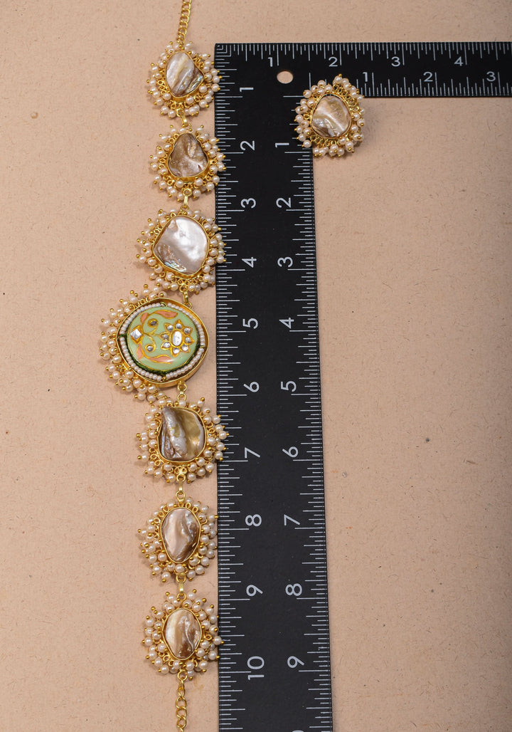 Mother of Pearls Necklace Set with round Meenakari pendant and White stone  |Shobitam Jewelry