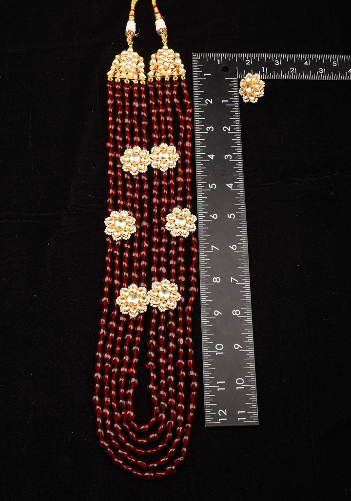 Multistrand beads Ahmedabadi Jadau kundan Long Necklace set