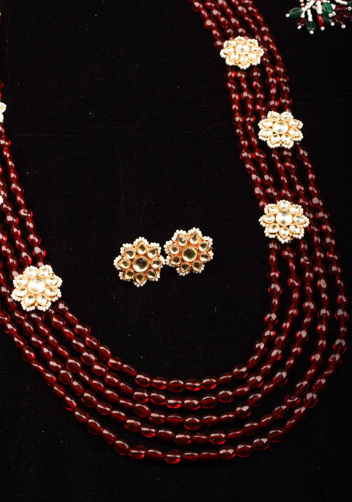 Multistrand beads Ahmedabadi Jadau kundan Long Necklace set