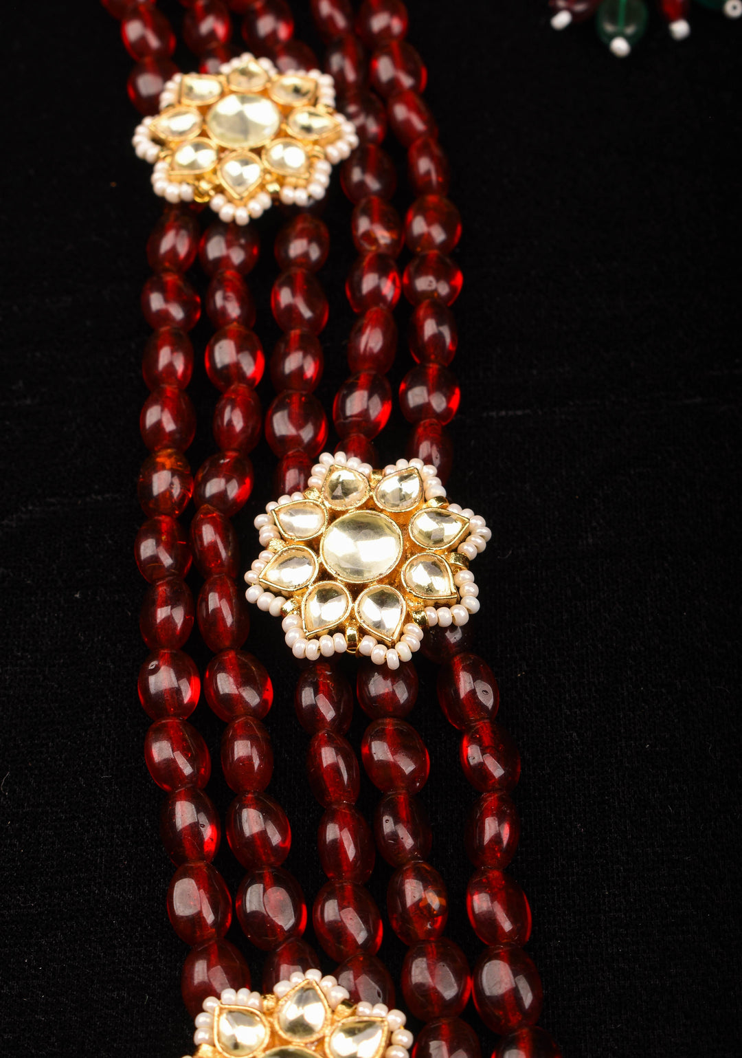 Multistrand beads Ahmedabadi Jadau kundan Long Necklace set
