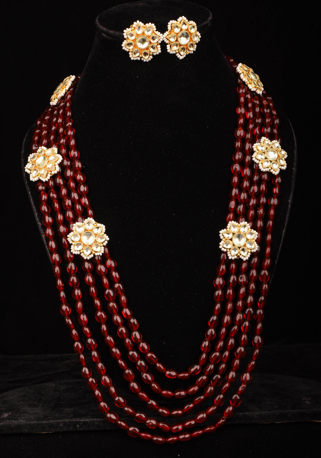 Multistrand beads Ahmedabadi Jadau kundan Long Necklace set