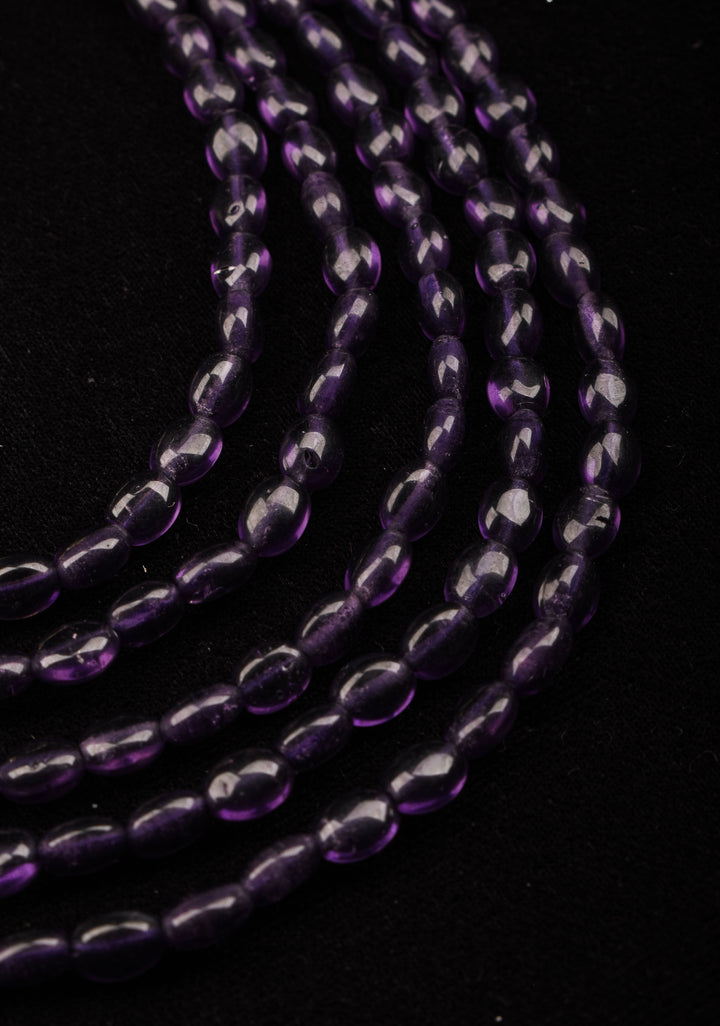 Elegant Purple Multistrand Beads Ahmedabadi Jadau Kundan Long Necklace Set