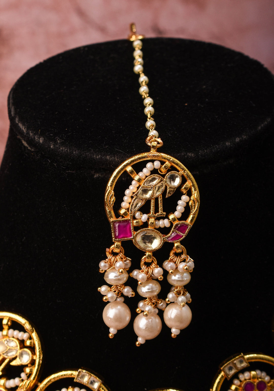 Plenty Pearly Exquisite floral design and Peacock Jadau necklace Set with Dangling Pearls | Shobitam Jewelry