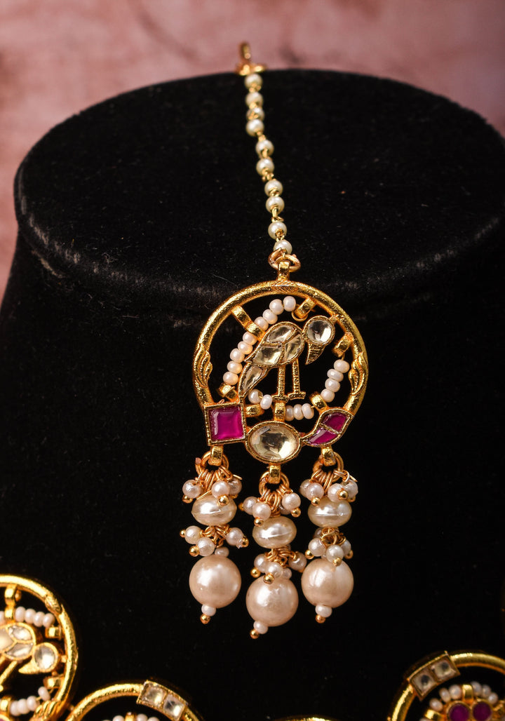 Plenty Pearly Exquisite floral design and Peacock Jadau necklace Set with Dangling Pearls | Shobitam Jewelry