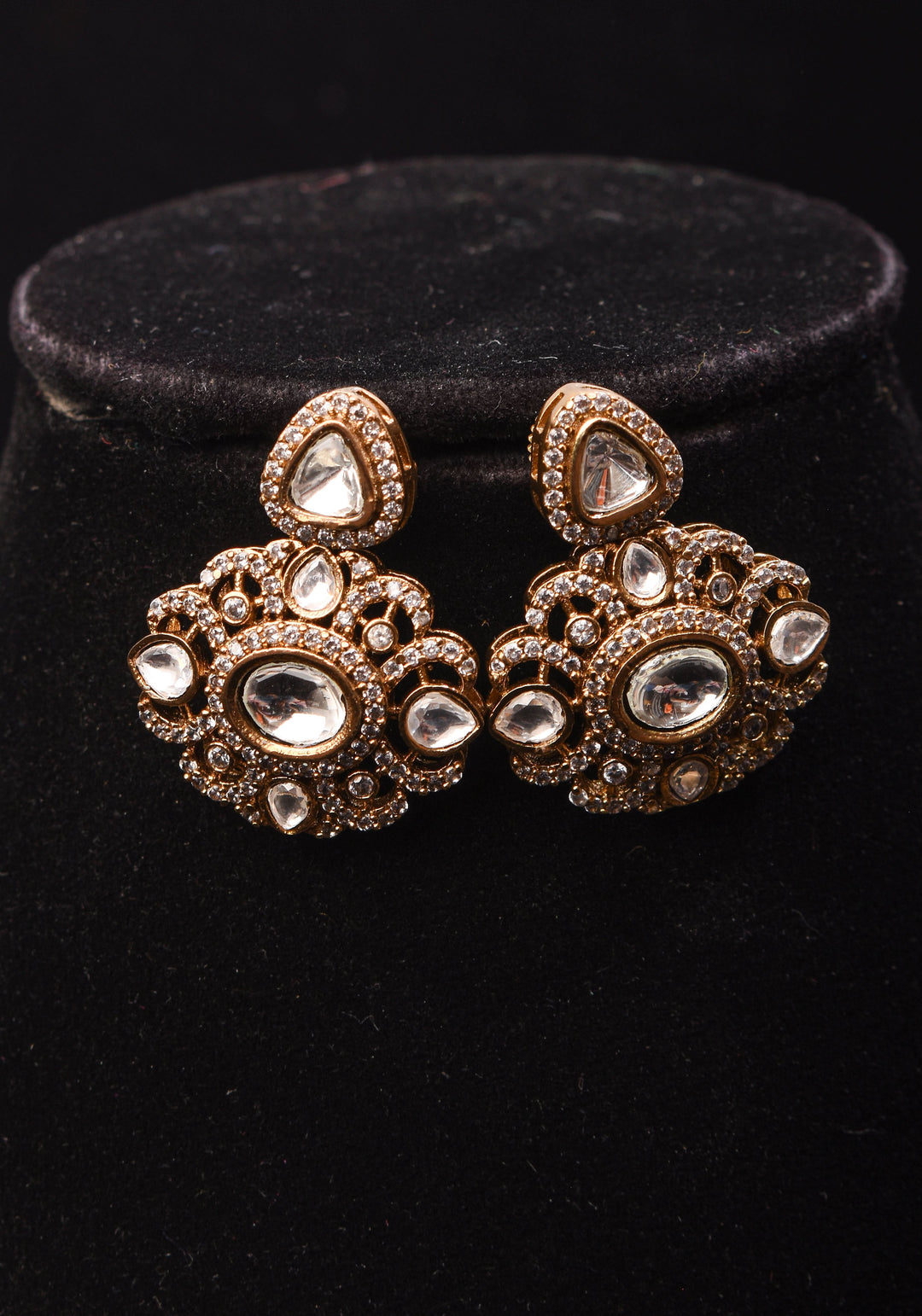 Classic Double layered Victorian Finish necklace set Stone Studded with White Stones | Shobitam jewelry
