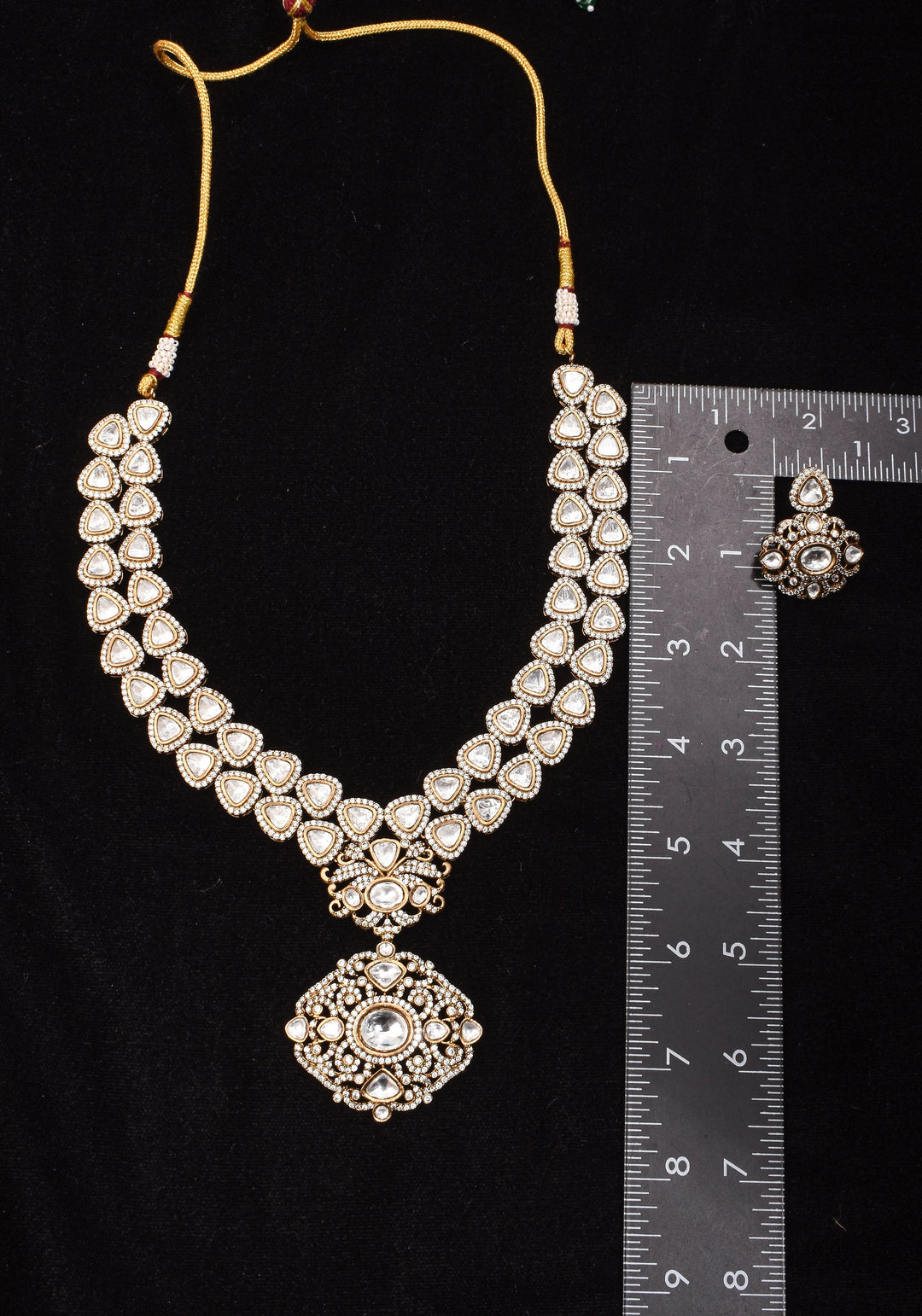 Classic Double layered Victorian Finish necklace set Stone Studded with White Stones | Shobitam jewelry