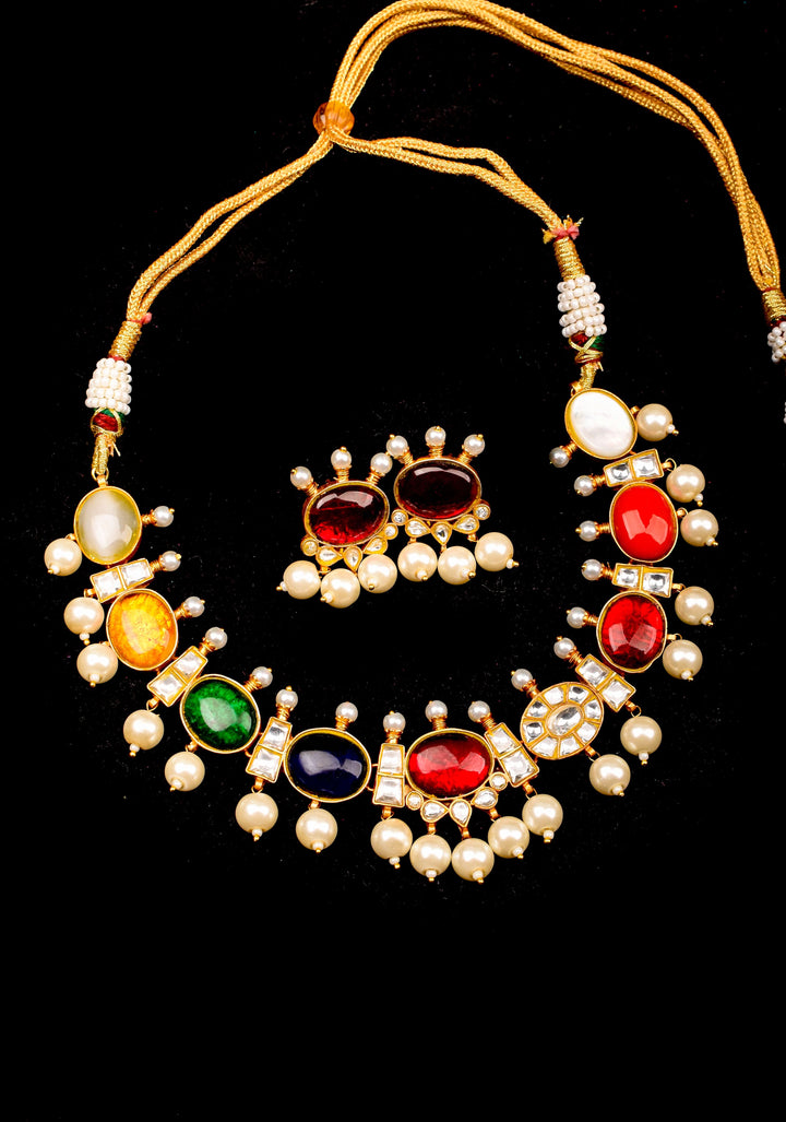 MultiColor Stone Lightweight Necklace and Earring Set | Shobitam Jewelry