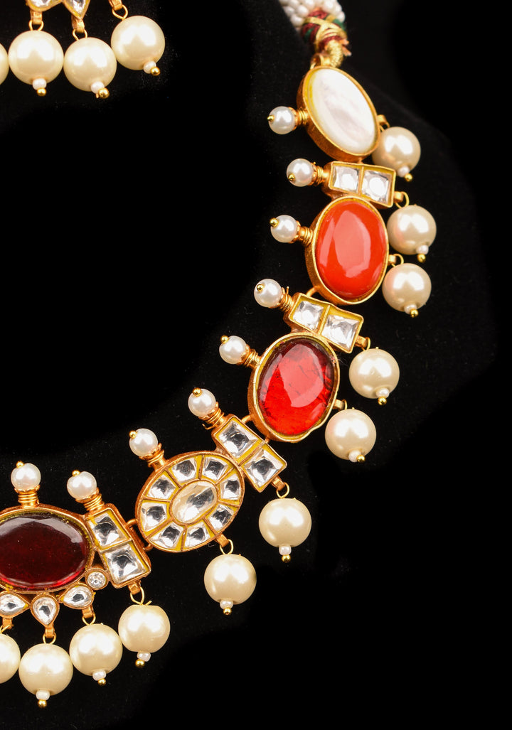 MultiColor Stone Lightweight Necklace and Earring Set | Shobitam Jewelry