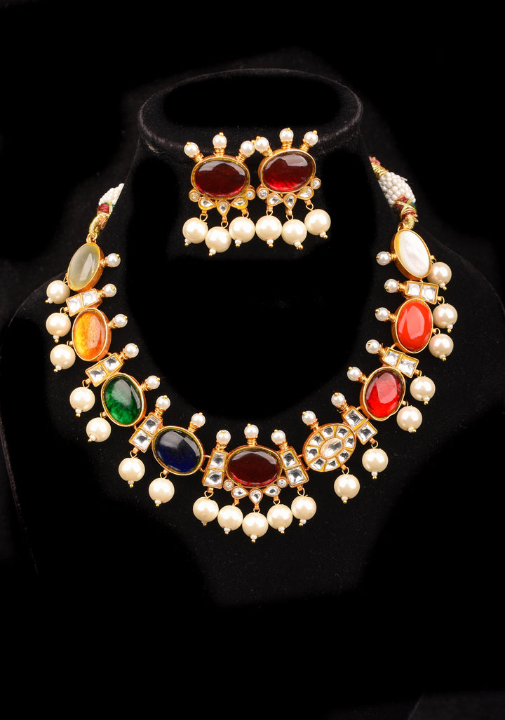 MultiColor Stone Lightweight Necklace and Earring Set | Shobitam Jewelry