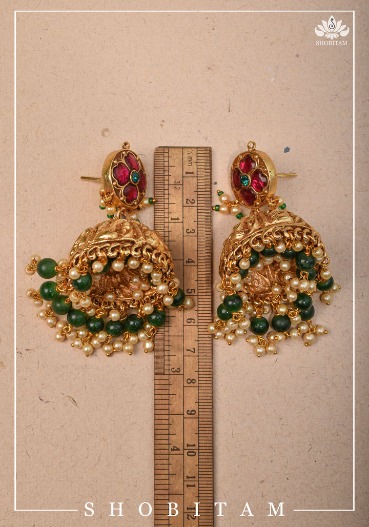 2.5" Nagas Style  jhumkas with jadau set stones | Shobitam Jewelry