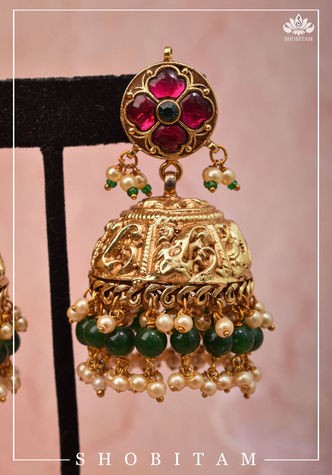 2.5" Nagas Style  jhumkas with jadau set stones | Shobitam Jewelry