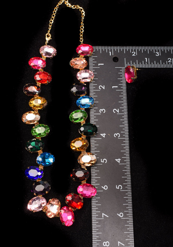 Multicolor Stones Chunky Necklace Set | Shobitam Jewelry
