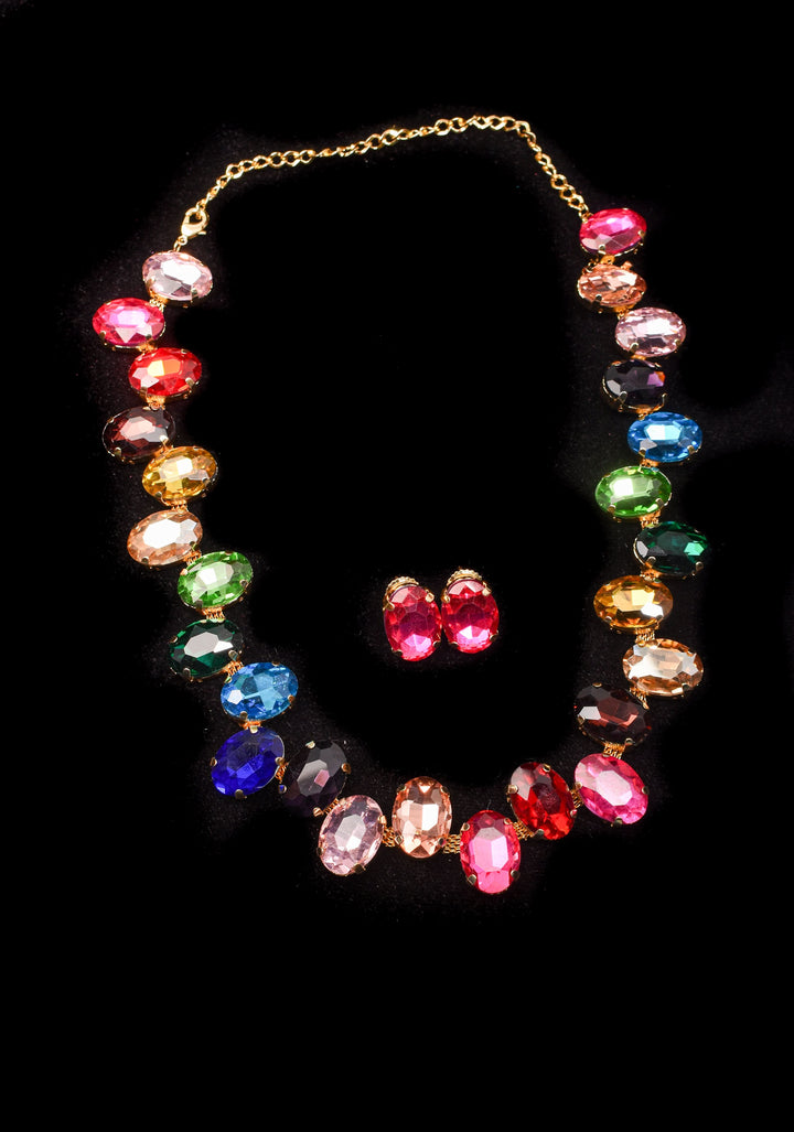 Multicolor Stones Chunky Necklace Set | Shobitam Jewelry