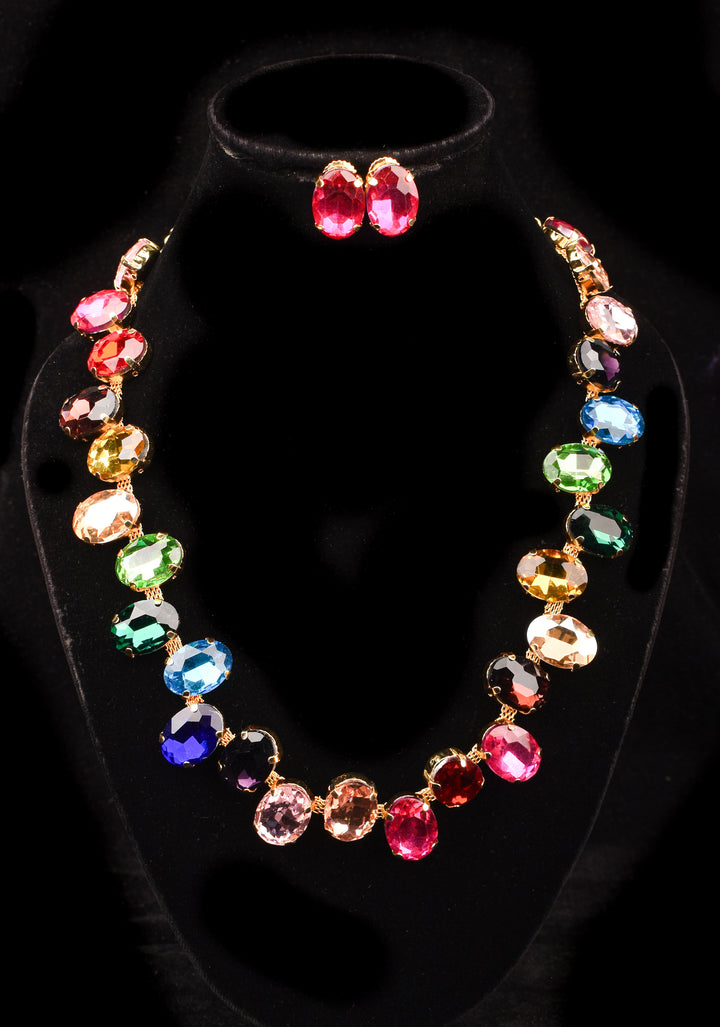 Multicolor Stones Chunky Necklace Set | Shobitam Jewelry