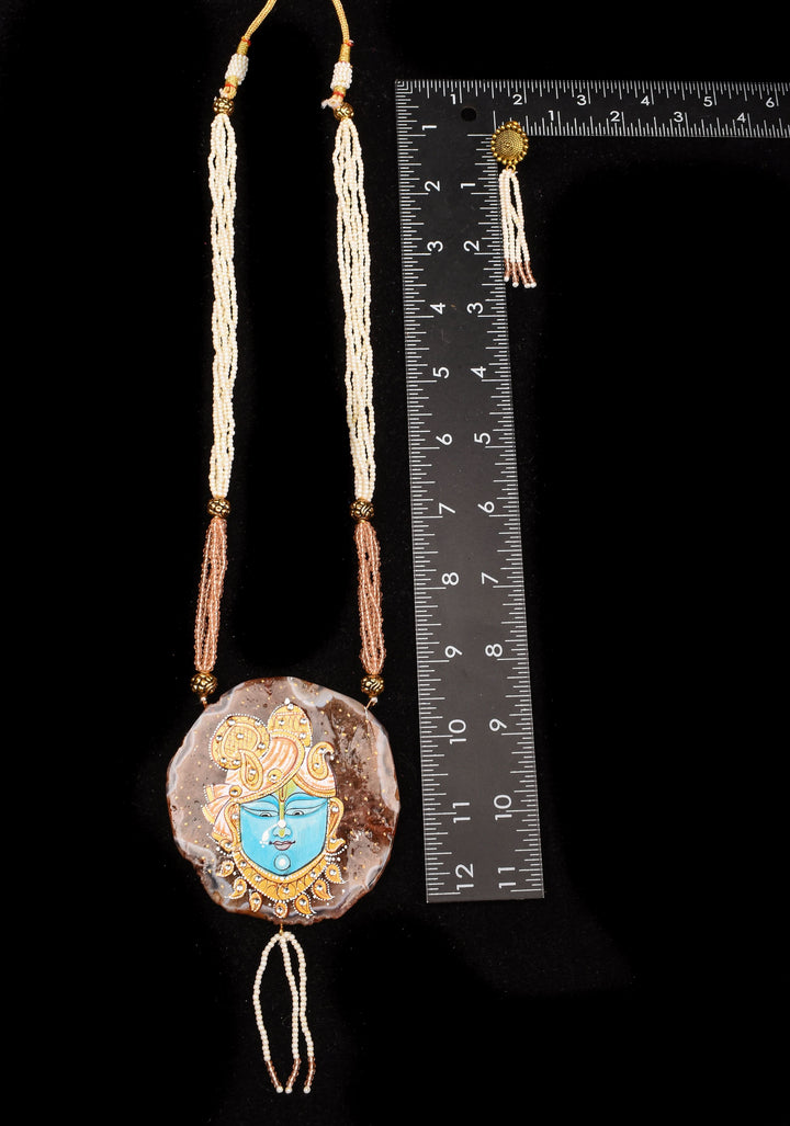 Krishna Face  handpainted on Agate Stone Necklace Set | Shobitam Jewelry